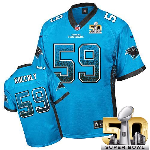 Men's Elite Luke Kuechly Super Bowl L Nike Jersey Blue - #59 Drift Fashion NFL Carolina Panthers